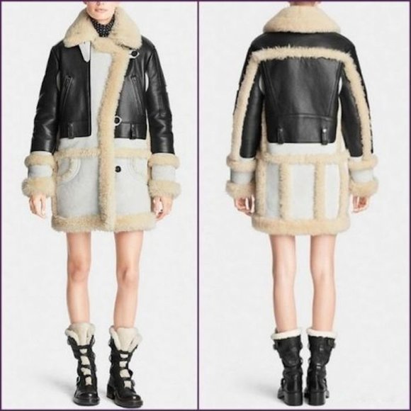 Coach Biker Sheepskin & Leather Coat Black Natural Made in Italy - Picture 10 of 16